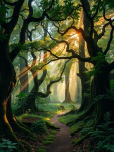 Mysterious Mist Shrouded Forest Path – free AI stock image