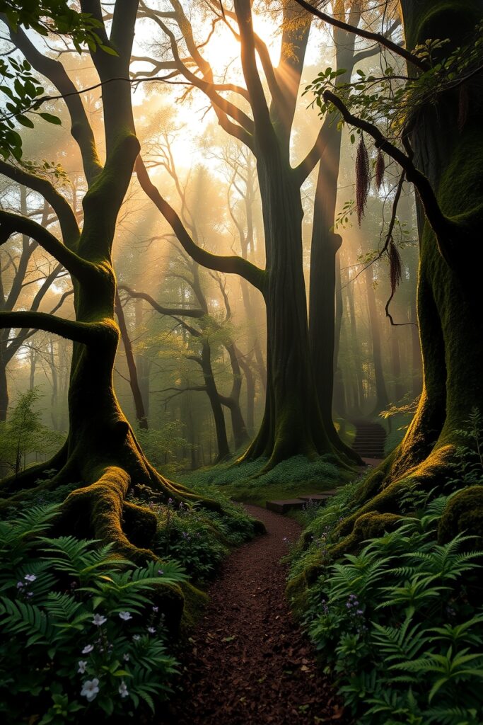 Mysterious Misty Forest at Dawn – free AI stock image