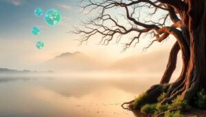 Mystic Orbs Above the Tranquil Lake – free AI stock image