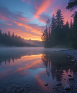 Mystic Reflections on a Tranquil Lake – free AI stock image