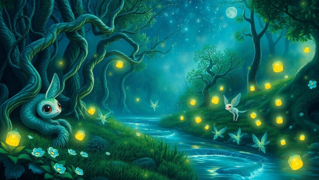 Mystical Bioluminescent Forest Scene – free AI stock image