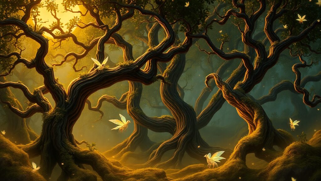Mystical Bronze Moonlit Forest – free AI stock image