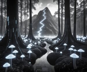 Mystical Computer Forest Adventure – free AI stock image