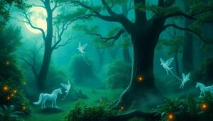 Mystical Creatures in Enchanted Forest – free AI stock image