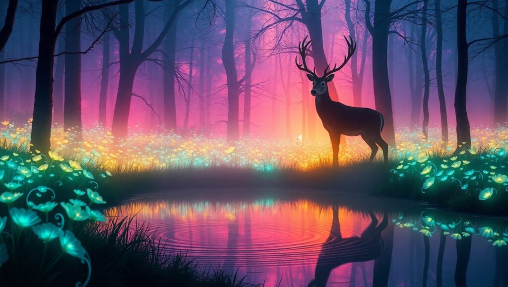 Mystical Dawn in Enchanted Forest – free AI stock image