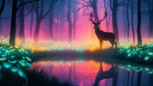Mystical Dawn in Enchanted Forest – free AI stock image