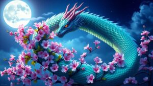 Mystical Dragon and Cherry Blossoms – free AI stock image