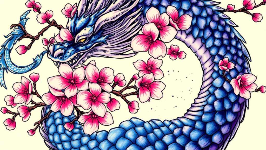 Mystical Dragon and Cherry Blossoms – free AI stock image