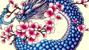 Mystical Dragon and Cherry Blossoms – free AI stock image