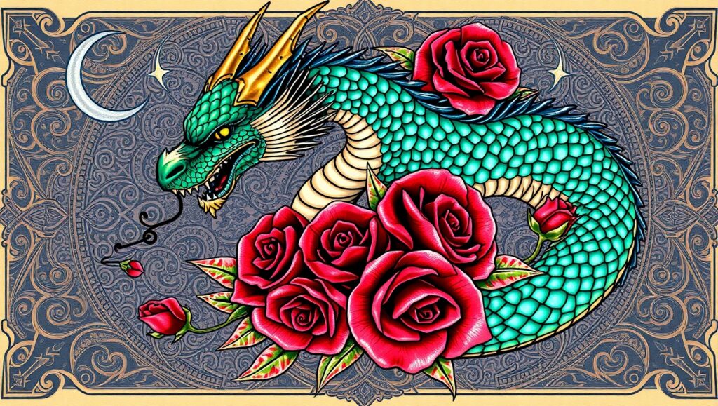 Mystical Dragon Tattoo Design – free AI stock image