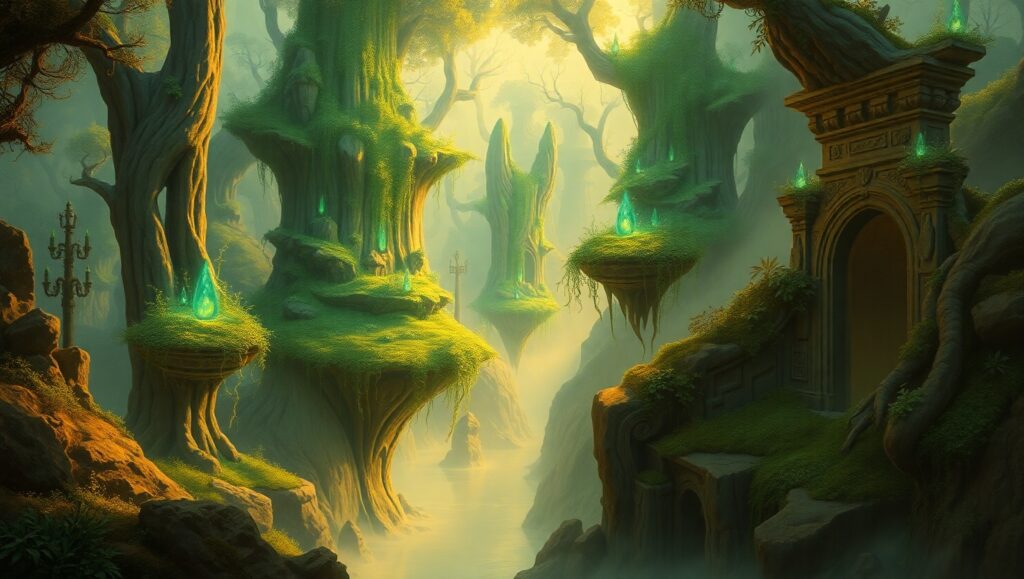 Mystical Floating Forest Landscape – free AI stock image