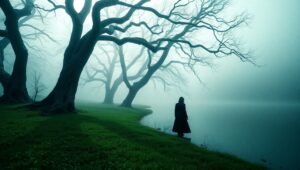 Mystical Foggy Landscape in Monochrome – free AI stock image