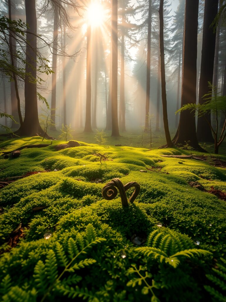 Mystical Forest Background at Dawn – free AI stock image