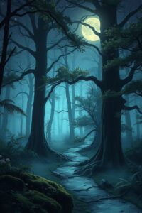 Mystical Forest Beneath a Starry Night – free AI stock image