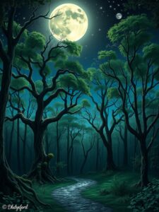 Mystical Forest Beneath a Starry Sky – free AI stock image