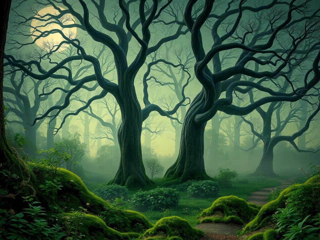 Mystical Forest Beneath Moonlit Sky – free AI stock image