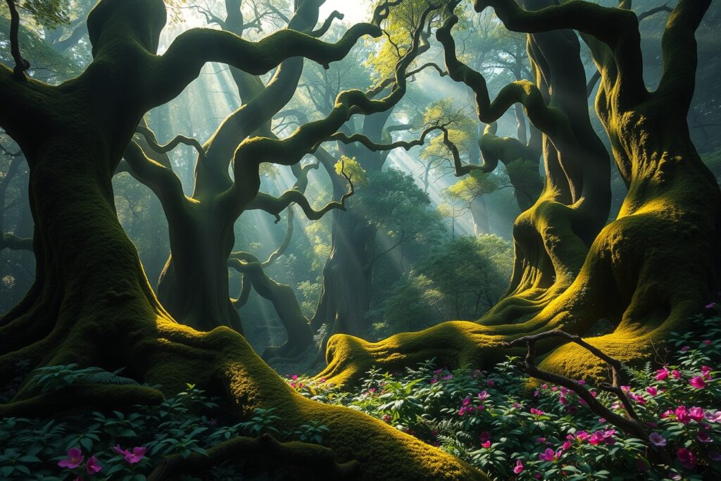 Mystical Forest Blanketed in Morning Mist – free AI stock image