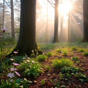 Mystical Forest Glade at Dawn – free AI stock image