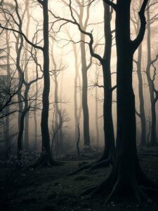 Mystical Forest in Monochrome Hues – free AI stock image