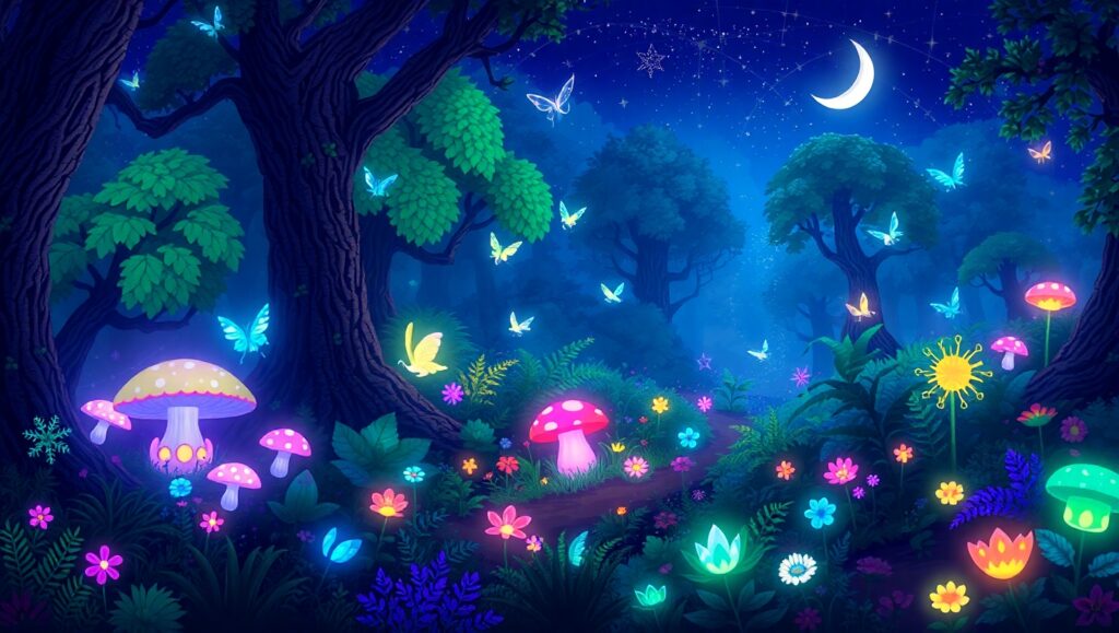 Mystical Forest in Pixel – free AI stock image
