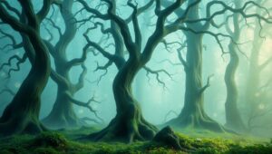 Mystical Forest of Ethereal Light – free AI stock image