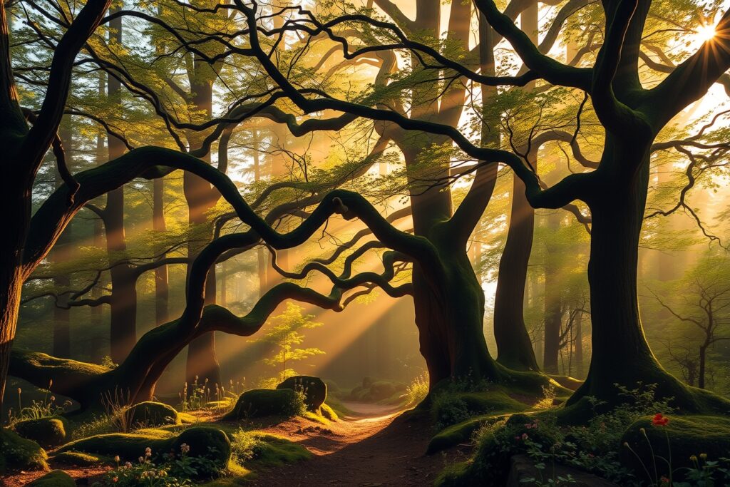 Mystical Forest Shrouded in Morning Mist – free AI stock image