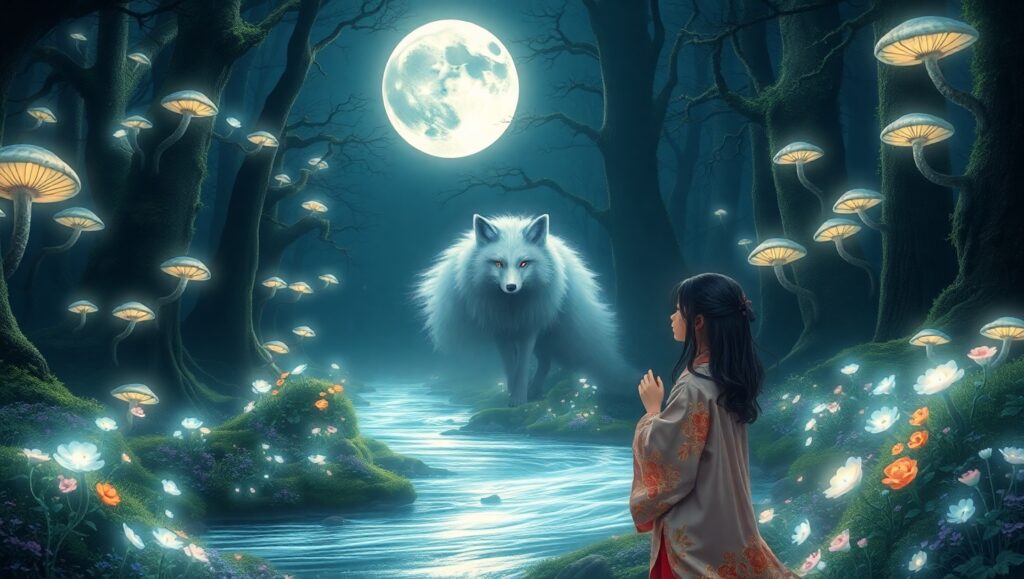 Mystical Forest Spirit Encounter – free AI stock image