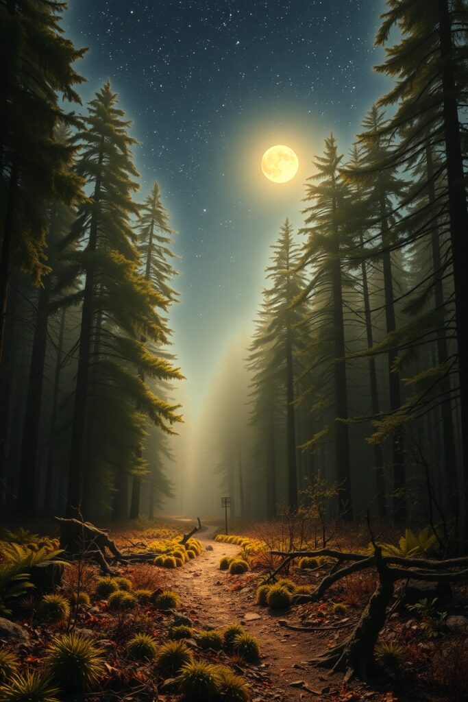 Mystical Forest Under a Moonlit Sky – free AI stock image