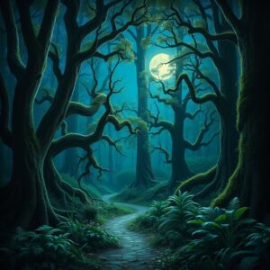 Mystical Forest Under a Shimmering Moonlight – free AI stock image