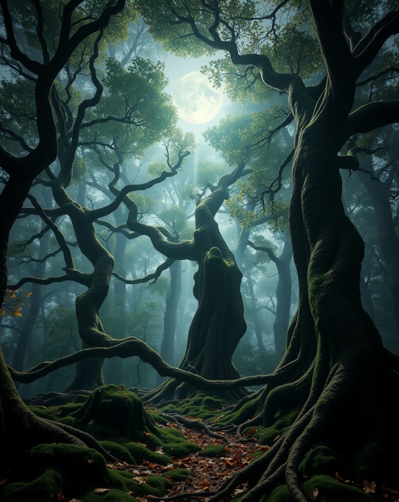 Mystical Forest Under a Starry Night – free AI stock image