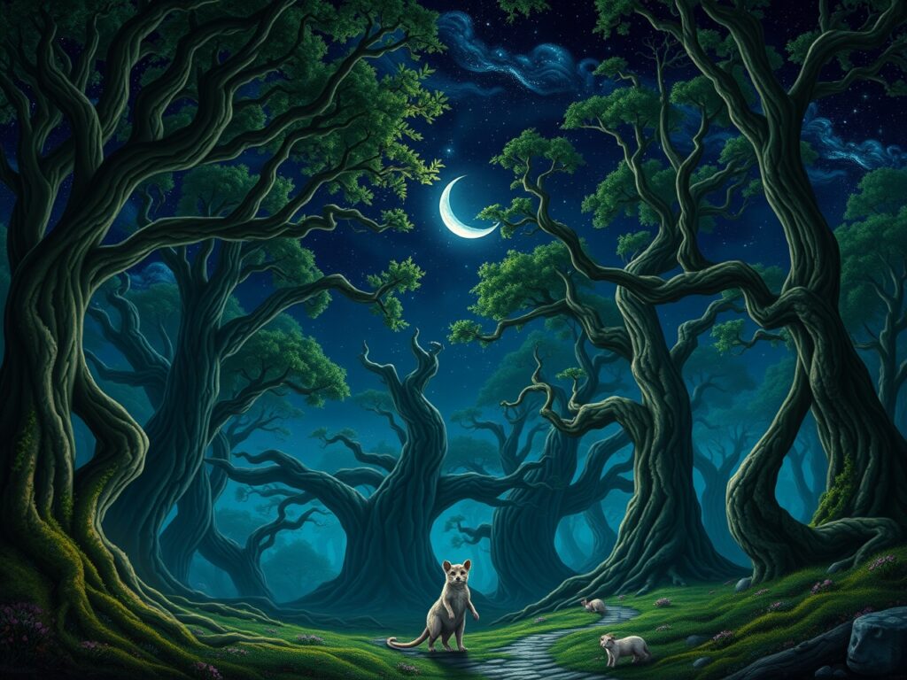 Mystical Forest Under a Starry Sky – free AI stock image