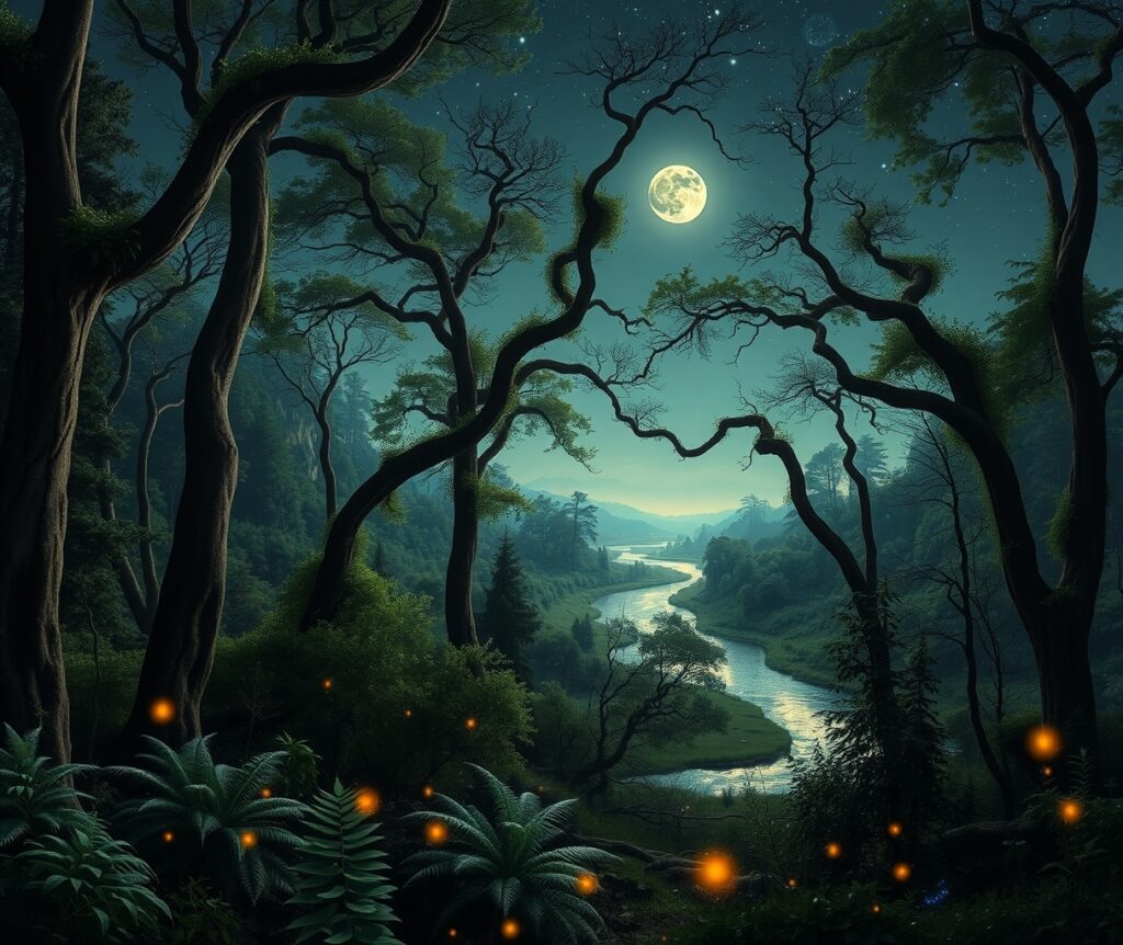 Mystical Forest Under a Starry Sky – free AI stock image