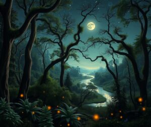 Mystical Forest Under a Starry Sky – free AI stock image