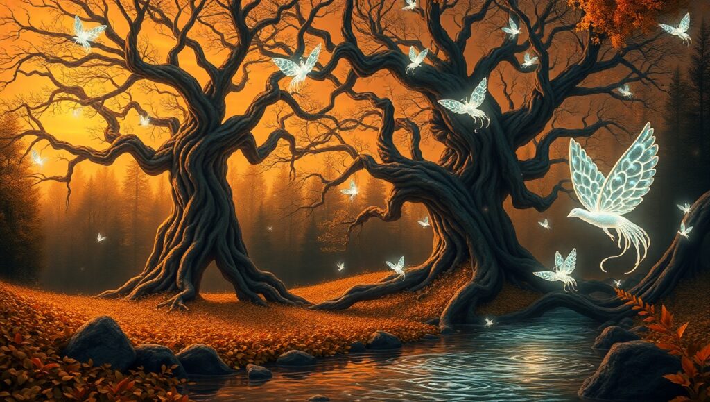 Mystical Forest Under Bronze – free AI stock image