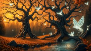 Mystical Forest Under Bronze – free AI stock image