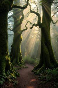 Mystical Forest with Enchanted Fog – free AI stock image