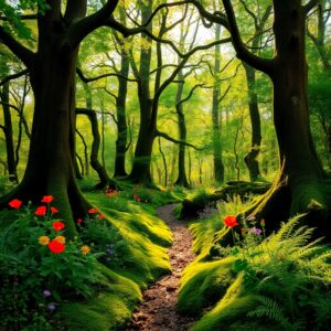 Mystical Forest with Enchanted Glade – free AI stock image