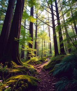 Mystical Forest with Enchanted Light – free AI stock image