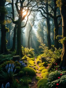 Mystical Forest with Enchanted Light – free AI stock image