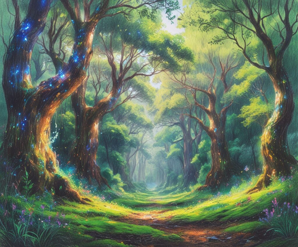 Mystical Forest With Enchanted Trees – free AI stock image