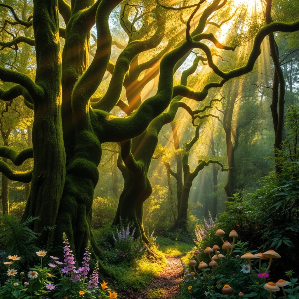 Mystical Forest with Enchanted Trees – free AI stock image