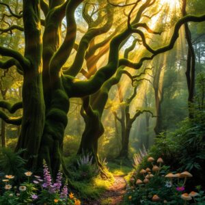 Mystical Forest with Enchanted Trees – free AI stock image