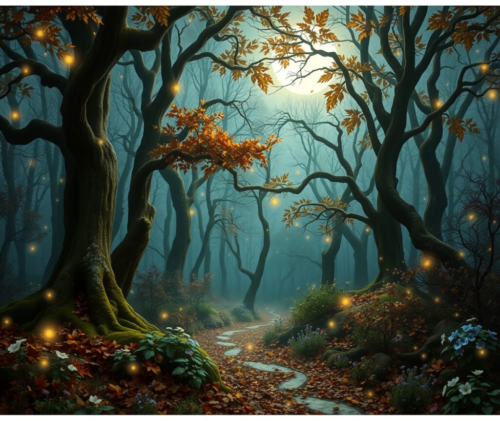 Mystical Forest with Glowing Fireflies – free AI stock image