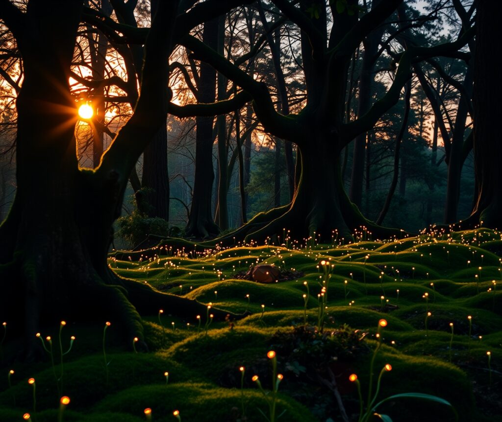 Mystical Forest with Glowing Fireflies – free AI stock image