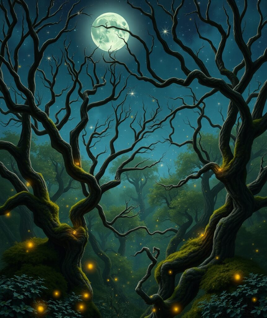 Mystical Forest with Glowing Fireflies – free AI stock image