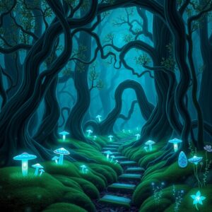 Mystical Forest with Glowing Flora – free AI stock image