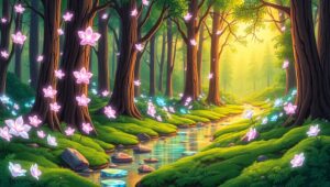 Mystical Forest with Glowing Flowers – free AI stock image