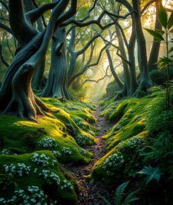 Mystical Forest with Glowing Moss – free AI stock image