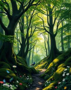 Mystical Forest with Lush Greenery – free AI stock image