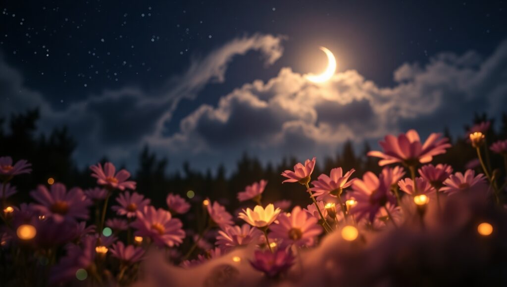 Mystical Garden Under Starry Night – free AI stock image